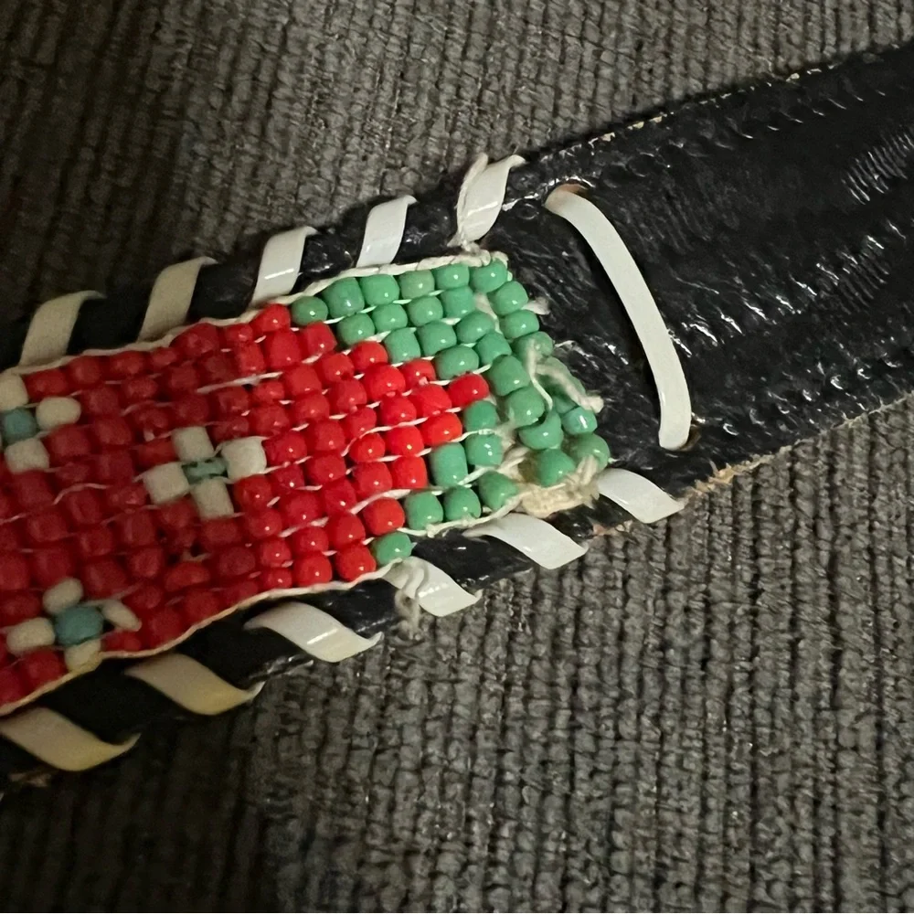 Vintage Seed Beaded Thunderbird Multicolor Native Southwest Belt / Hatband